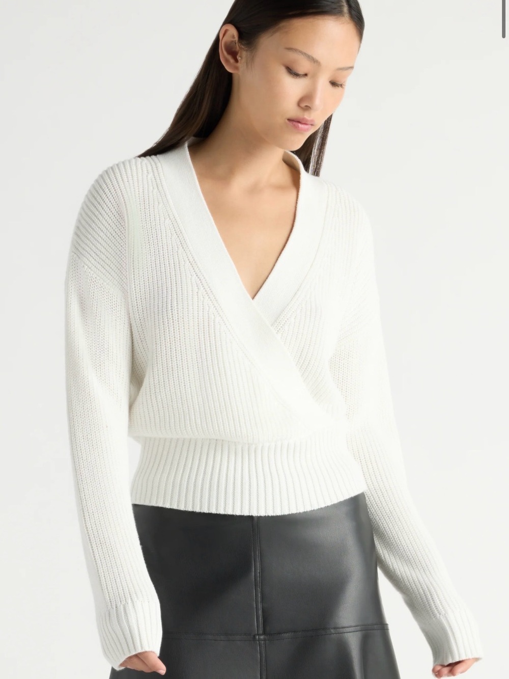 Modern Citizen Maren Cropped V-Neck Knit Sweater Size XL White